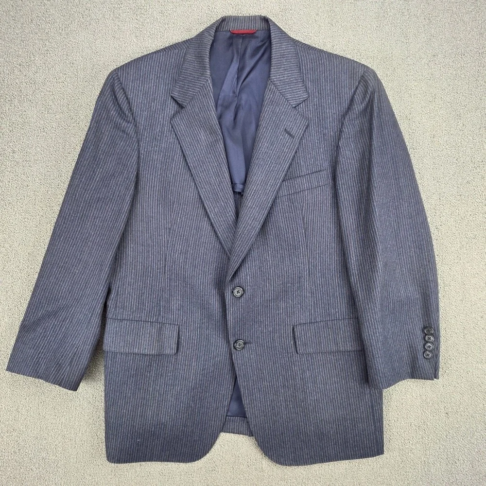 Hart Schaffner & Marx Pinstripe Blazer Men Blue Wool Two Button Jacket 39R